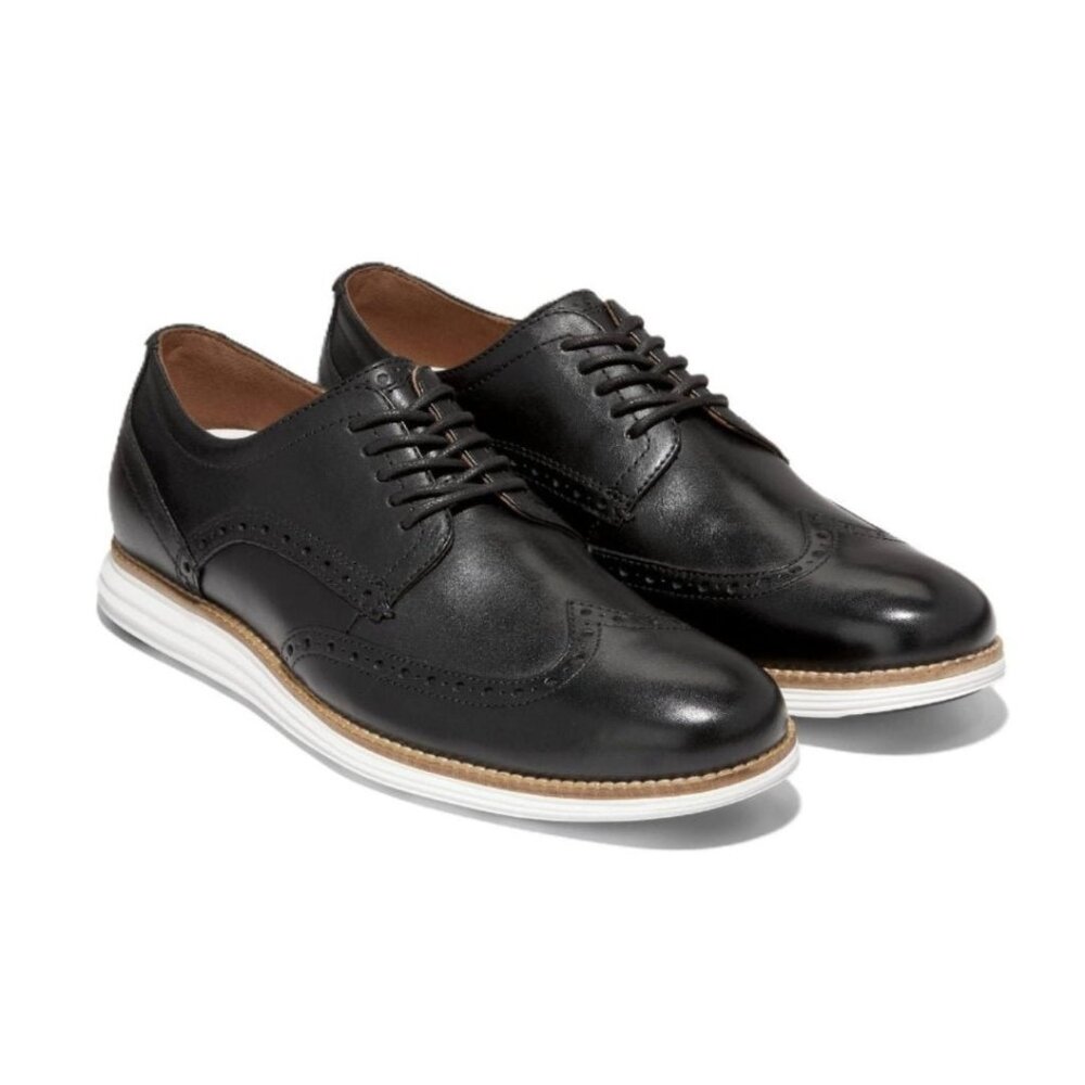 Cole Haan Men Original Grand Wingtip Oxford Leather Black White Shoes